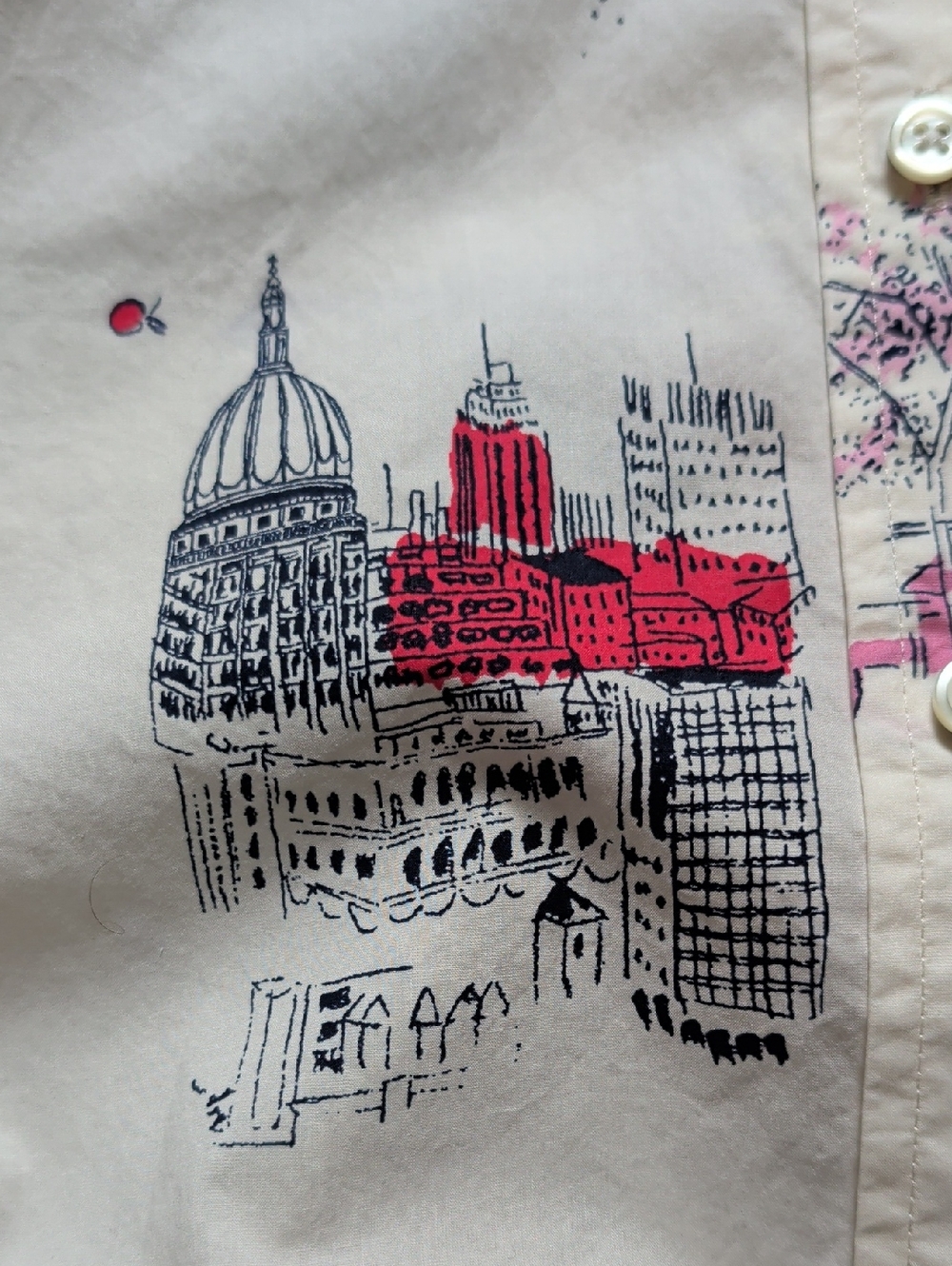 Anglophile Cream Cityscape Print Button-Up Shirt Big Ben London Eye Toile - Picture 15 of 15